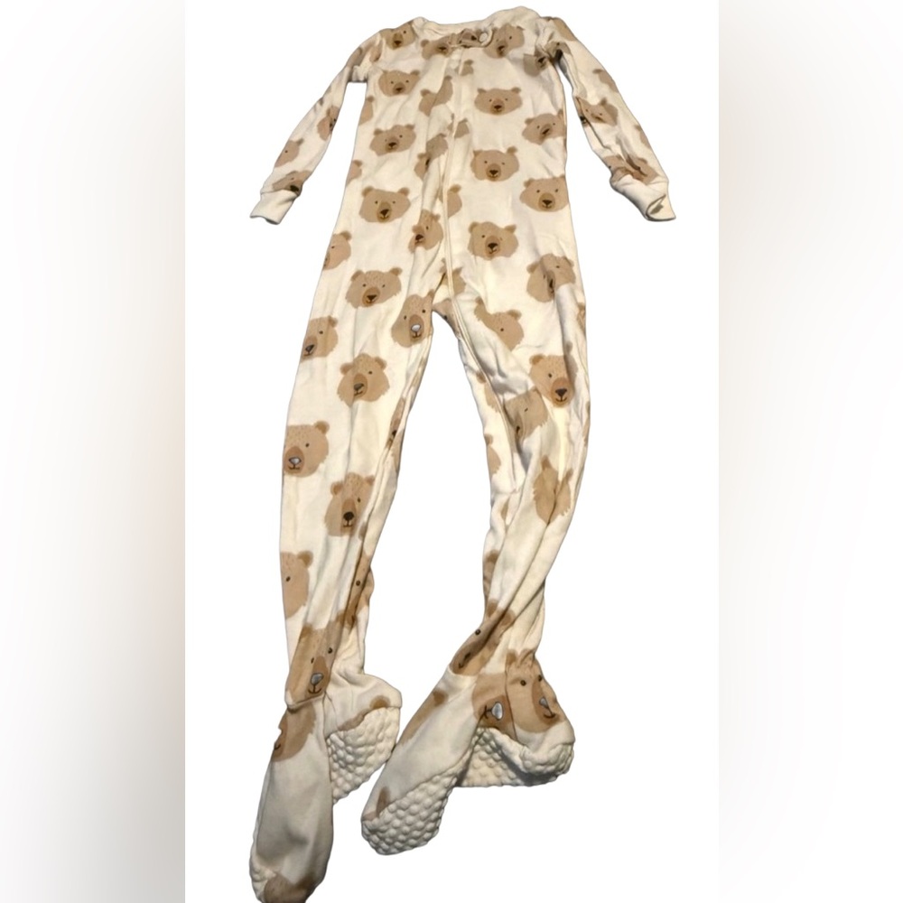 PJ Place Bear Print Kids Footie Pajama Size 2T- Cream Colored with Brown bears